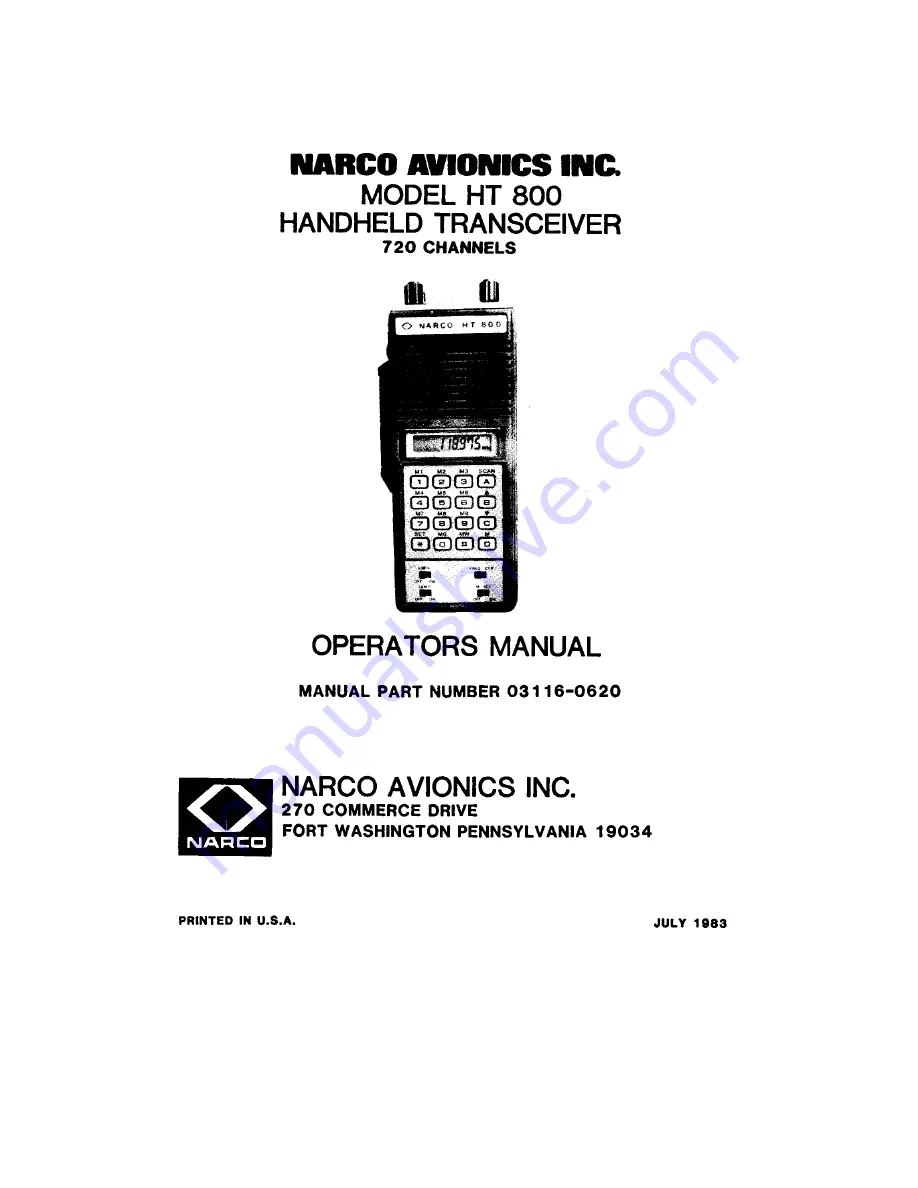 Narco HT-800 Operator'S Manual Download Page 1