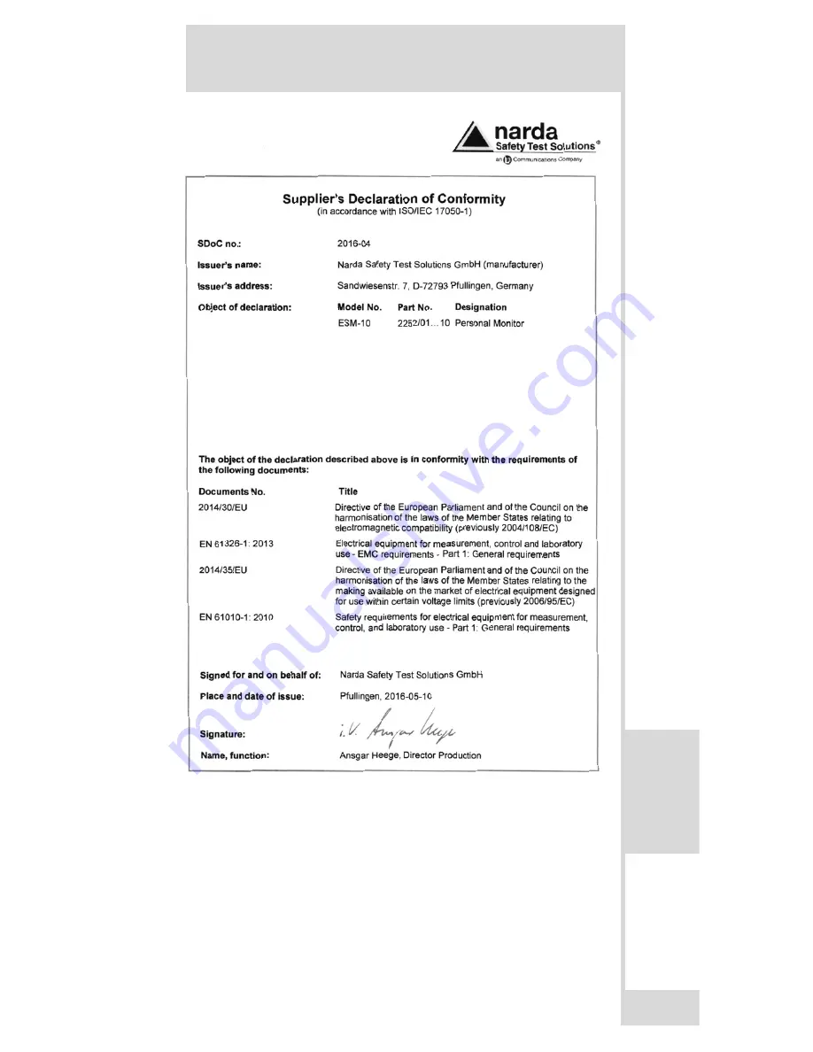 NARDA ESM-10 RadMan Mobile Operating Manual Download Page 55