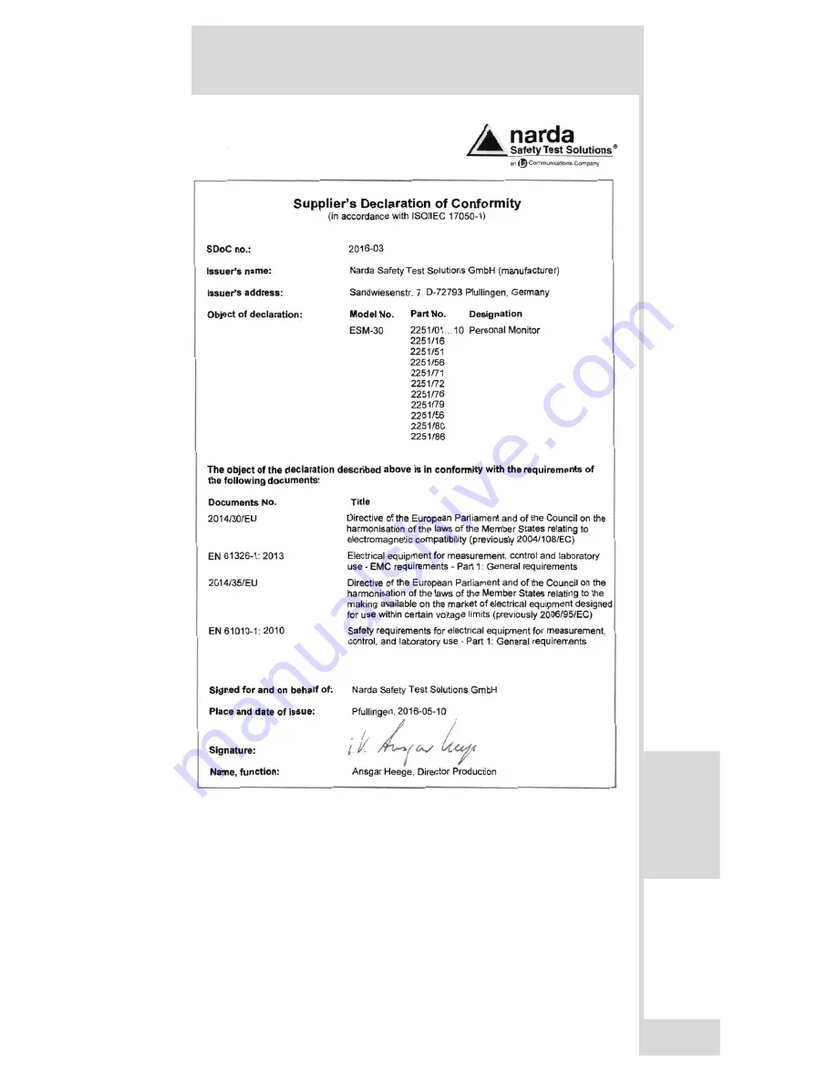 NARDA ESM-10 RadMan Mobile Operating Manual Download Page 57