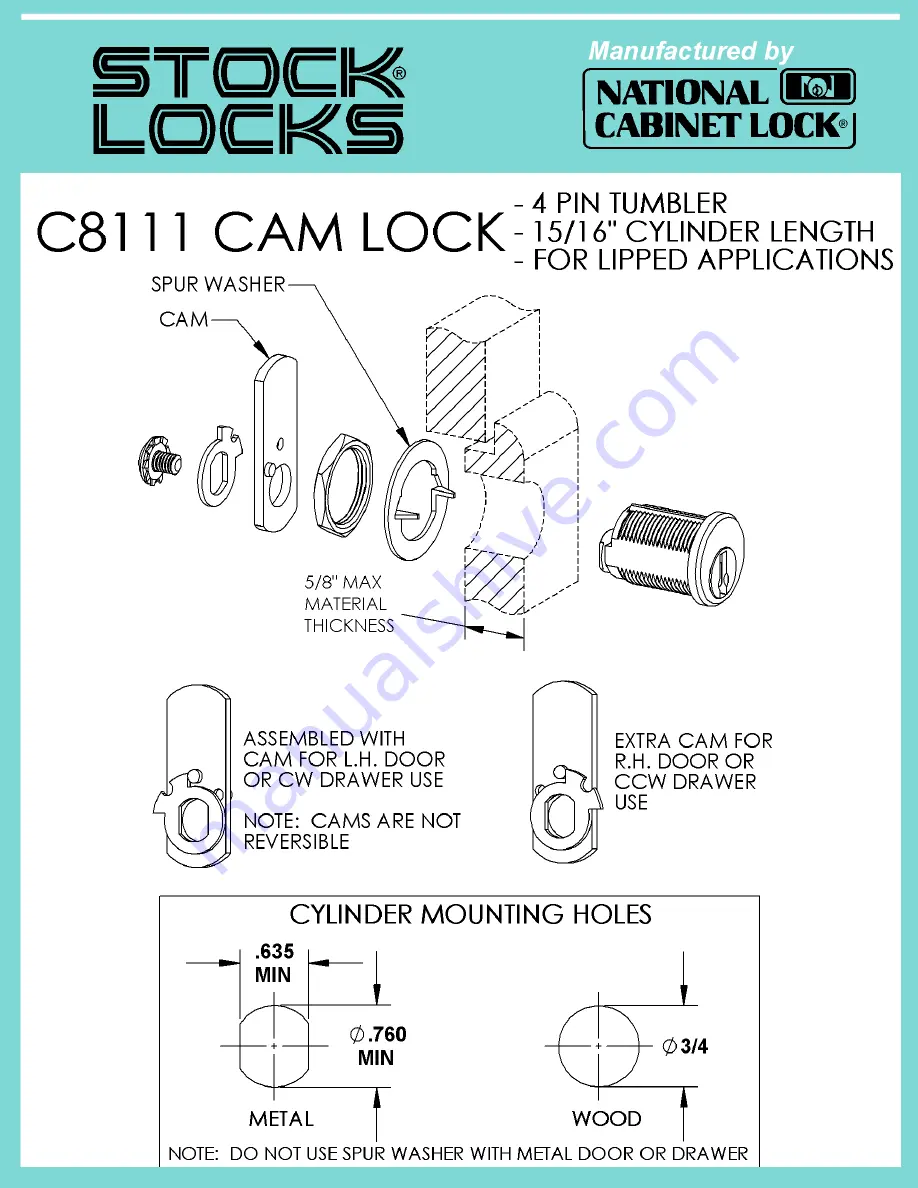 National Cabinet Lock C8111 Dimensional Drawing Download Page 1