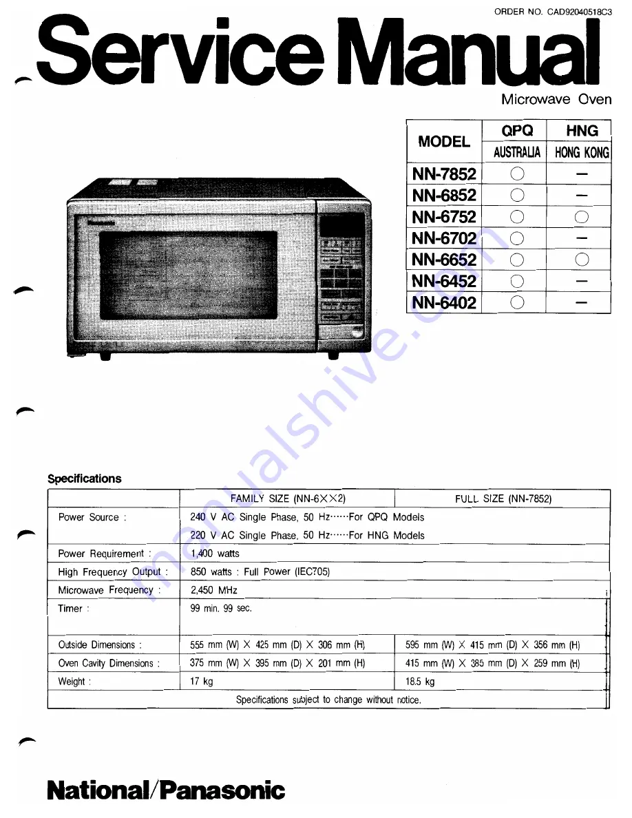 National NN-7852 Service Manual Download Page 1