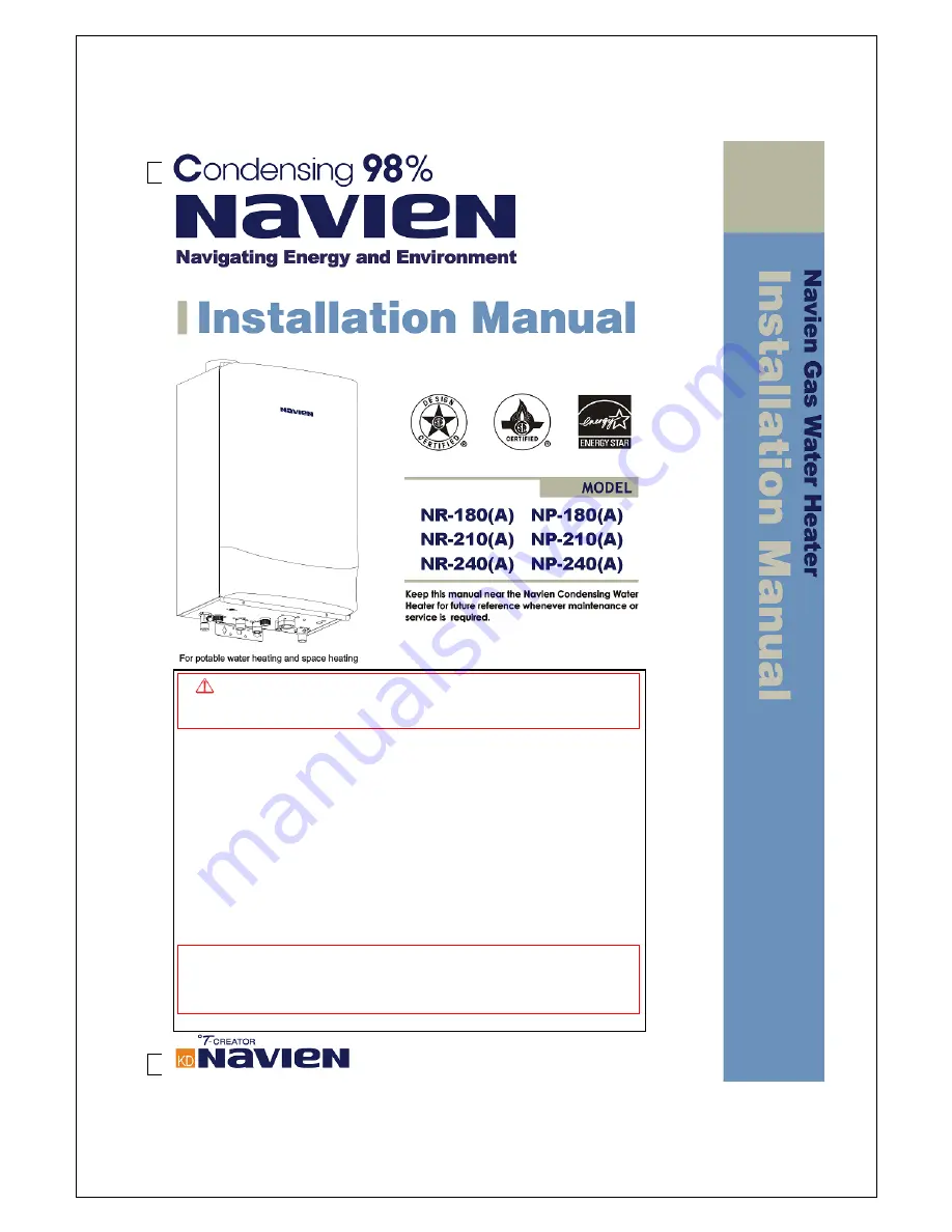 Navien NR-180 Installation Manual Download Page 1