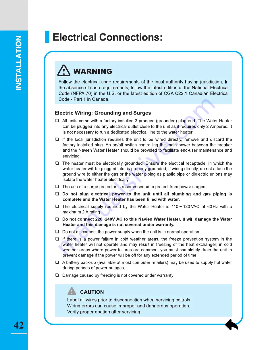 Navien NR-180A Operation & Installation Manual Download Page 42