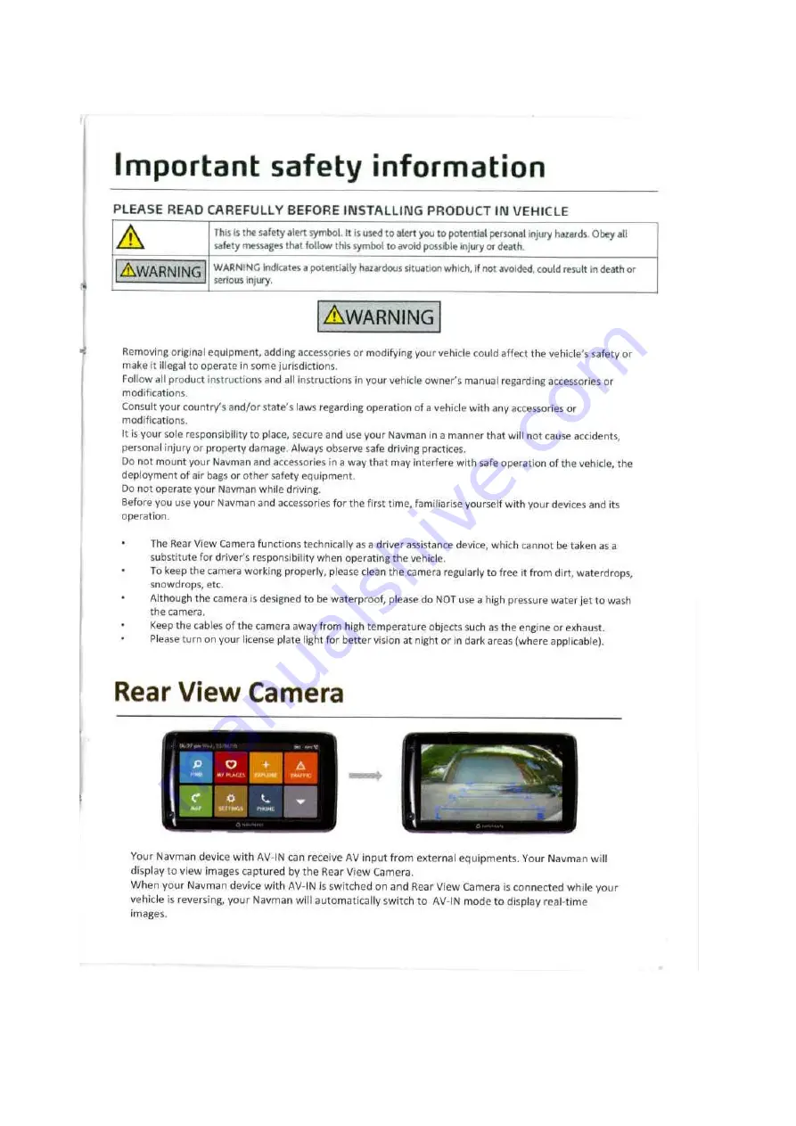 Navman Rear Reversing Camera Limited Warranty, User Manual & Installation Manual Download Page 2