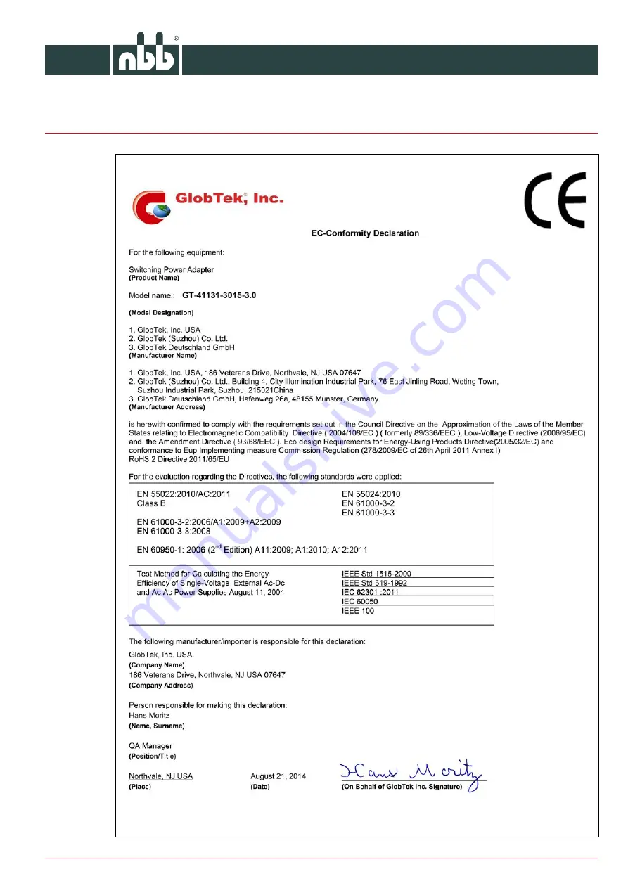 NBB Planar-D1 Operating Instructions Manual Download Page 22