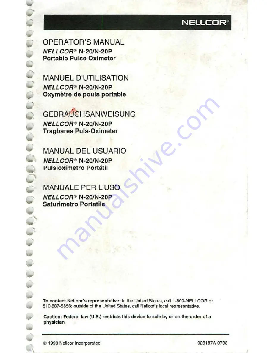 Nellcor N-20 Operator'S Manual Download Page 1