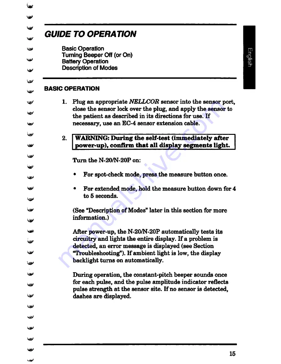 Nellcor N-20 Operator'S Manual Download Page 21