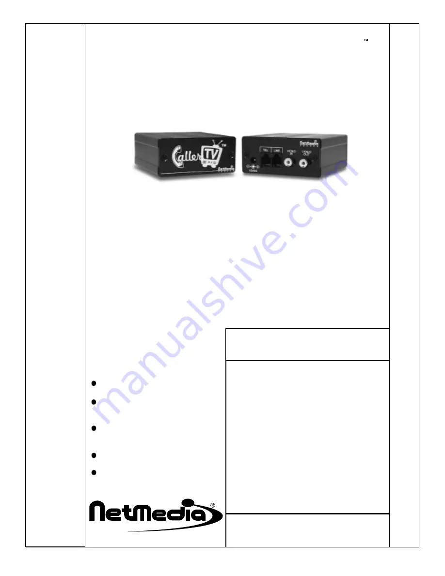 NetMedia CTV2 Specifications Download Page 1