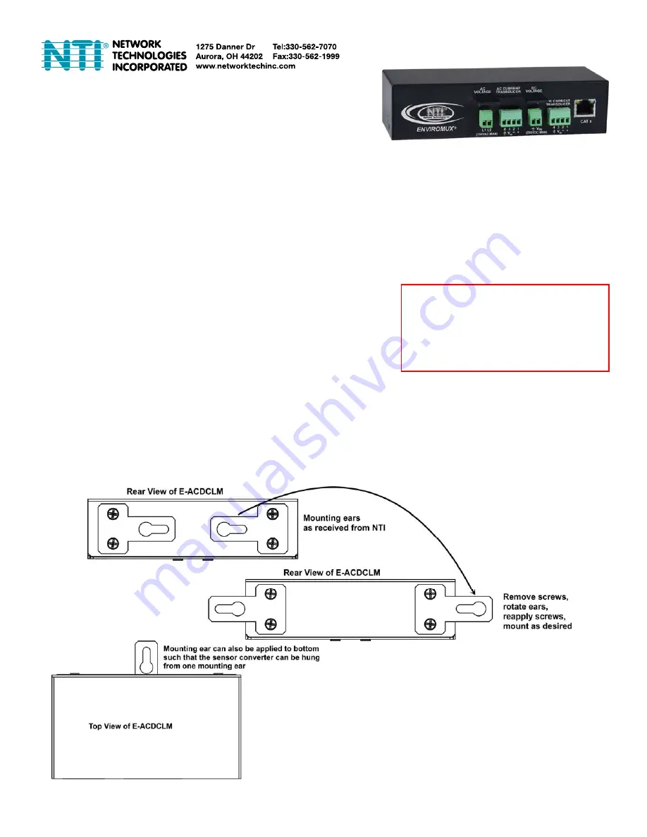 Network Technologies Incorporated E - ACDCLM Installation Manual Download Page 1