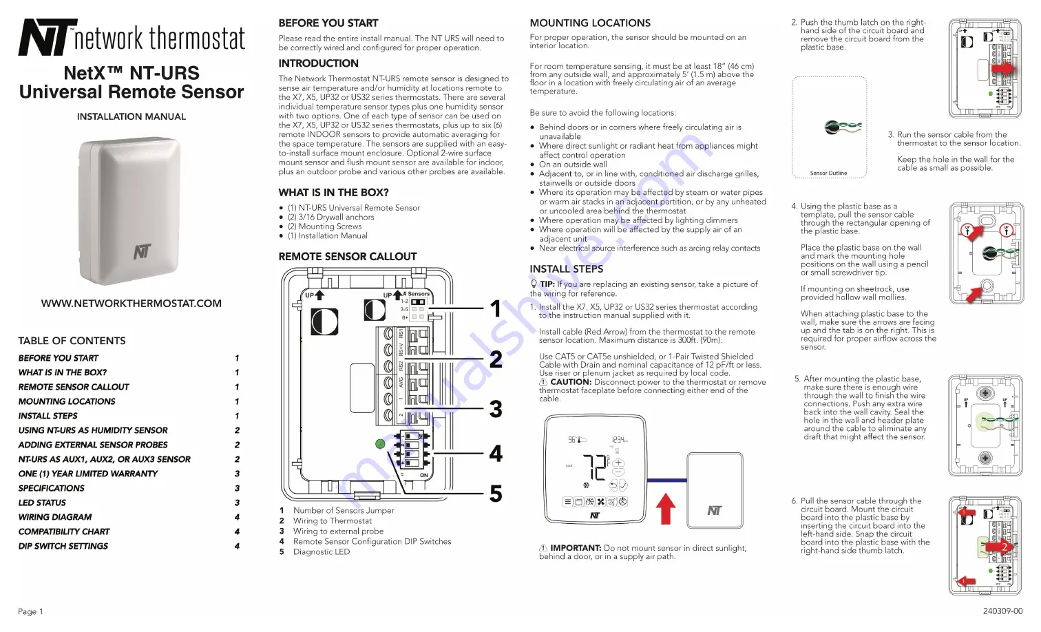 Network Thermostat NetX NT-URS Installation Manual Download Page 1