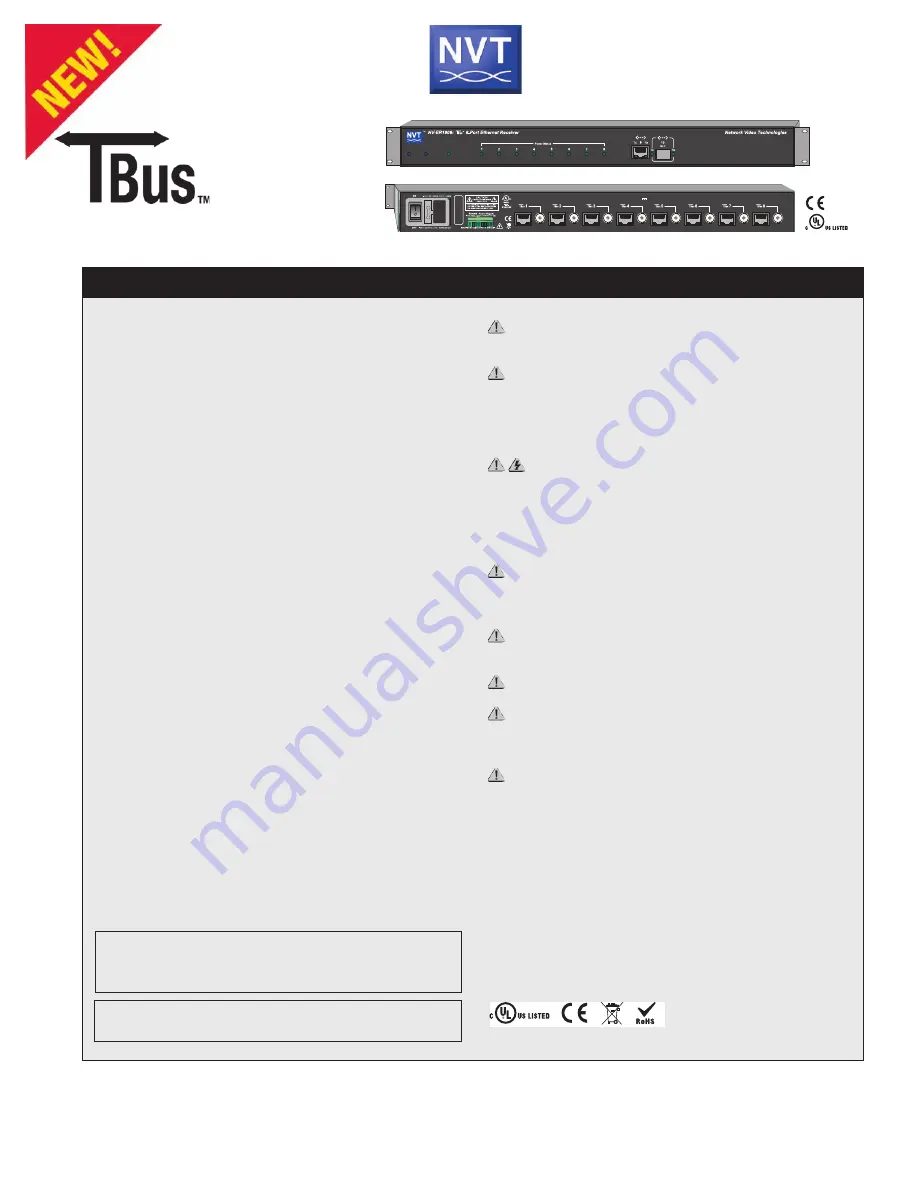 Network Video Technologies TBus NV-ER1808i Скачать руководство пользователя страница 1