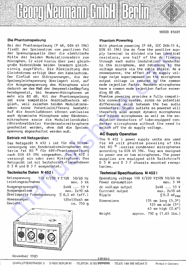 Neumann.Berlin N 452 i Operation Manual Download Page 1