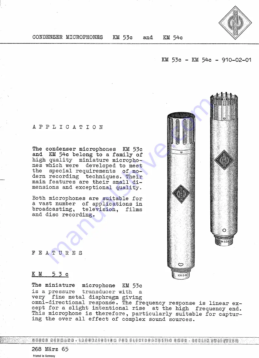 Neumann KM 53c Скачать руководство пользователя страница 1