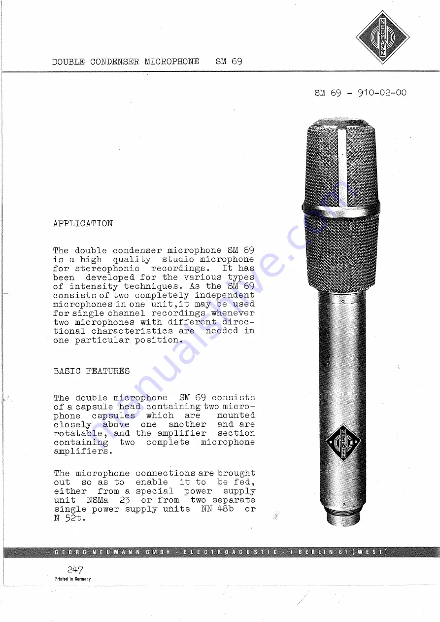 Neumann SM 69 Скачать руководство пользователя страница 1