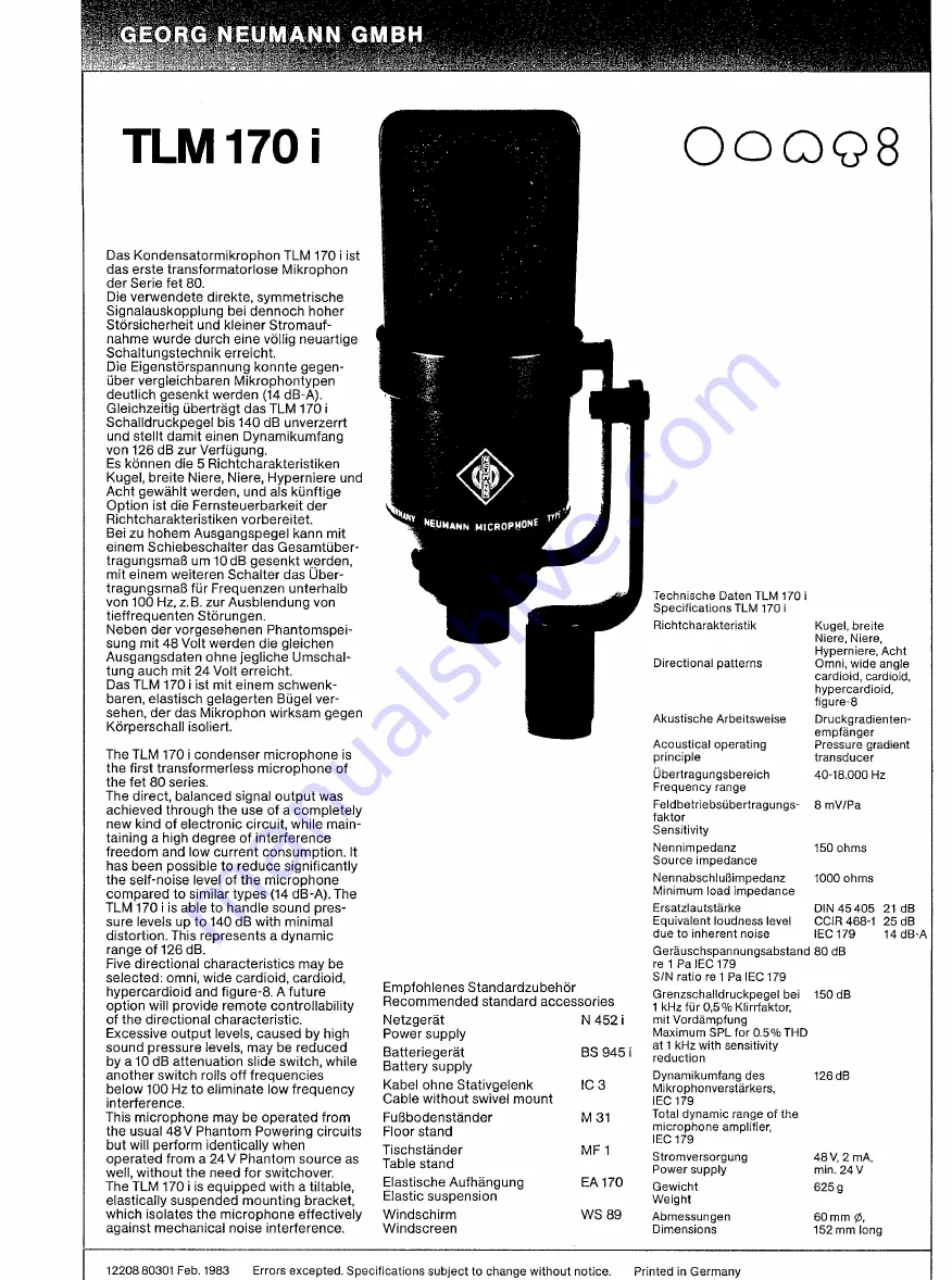 Neumann TLM 170 i Скачать руководство пользователя страница 1