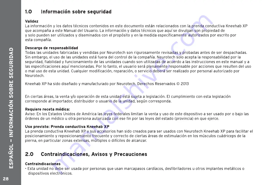 Neurotech Kneehab XP Instructions For Use Manual Download Page 28