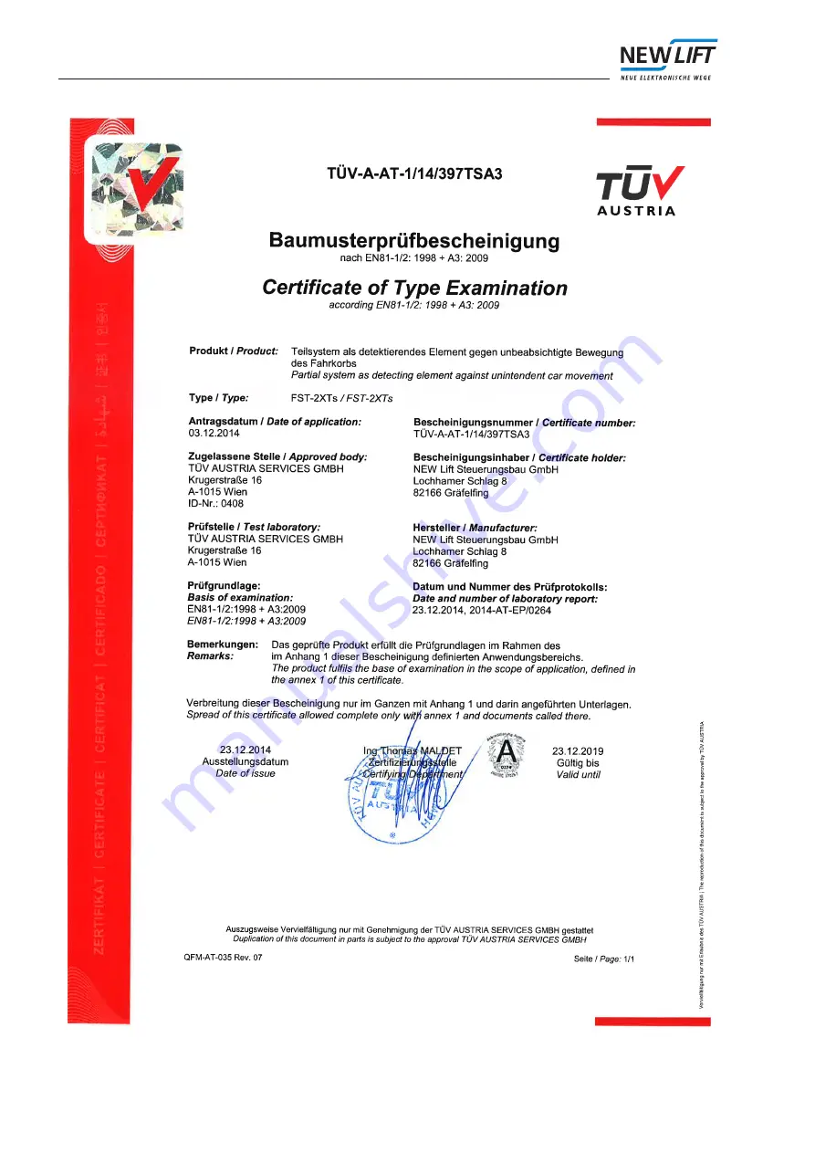 New lift FST-2XTs Manual Download Page 44