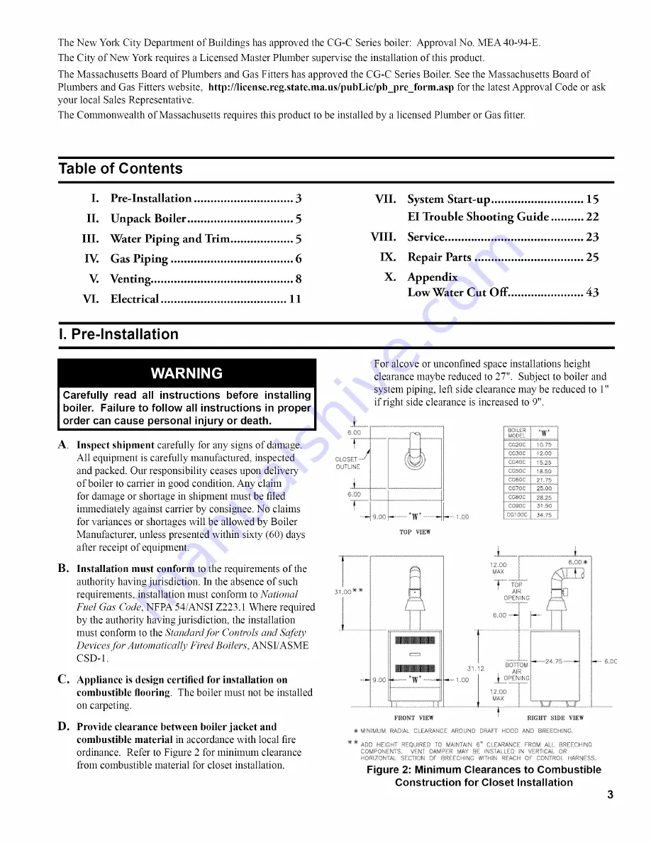 New Yorker CG-C Series Installation, Operating And Service Instructions Download Page 3