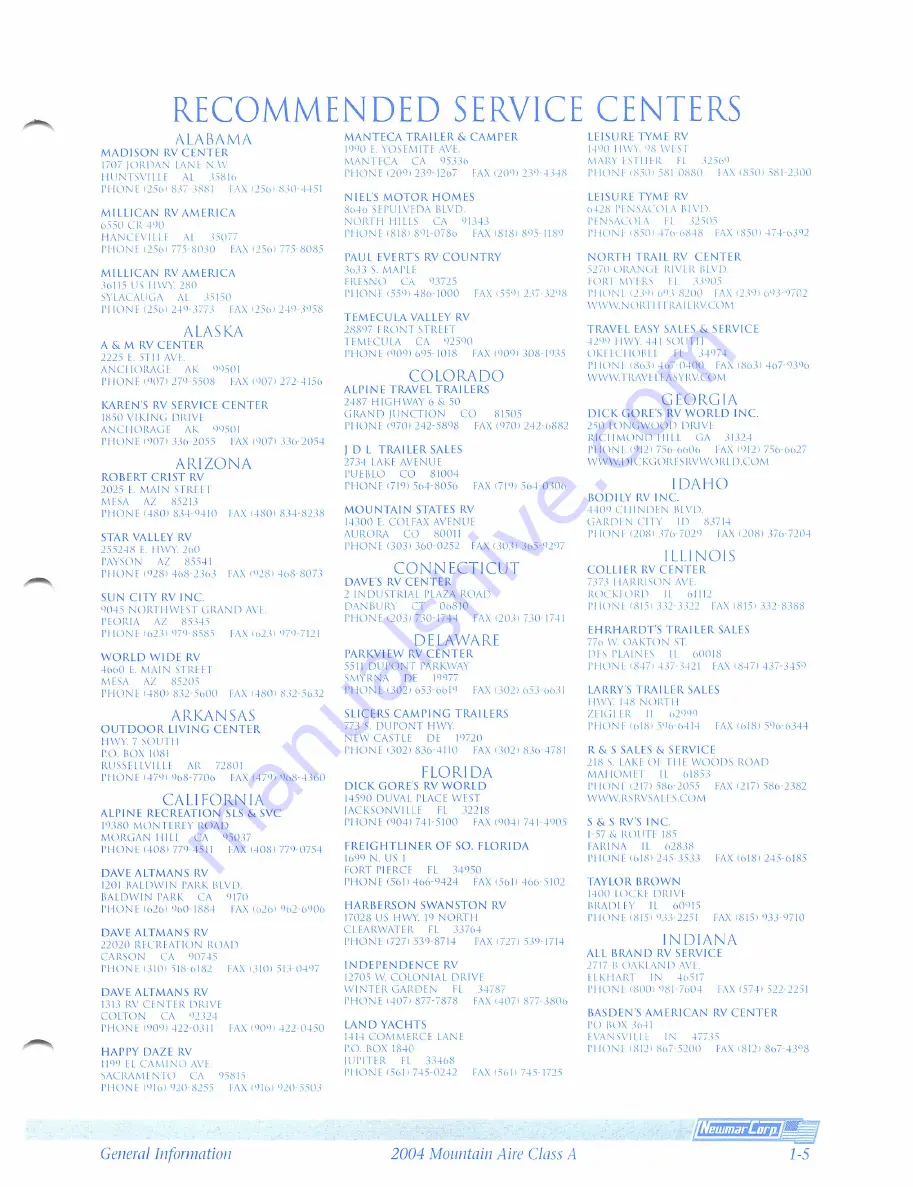 NewMar Mountain Aire Class A 2004 Owner'S Manual Download Page 17