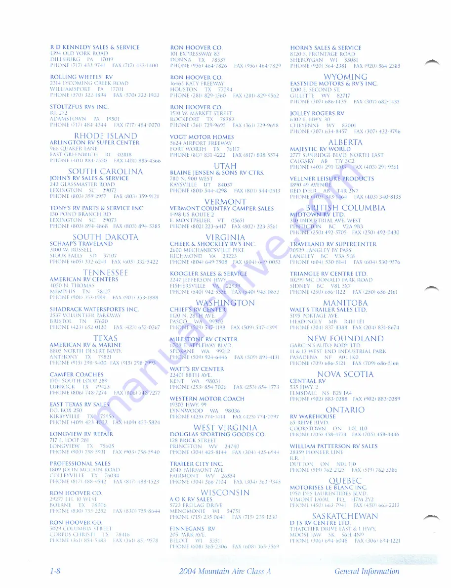 NewMar Mountain Aire Class A 2004 Owner'S Manual Download Page 20