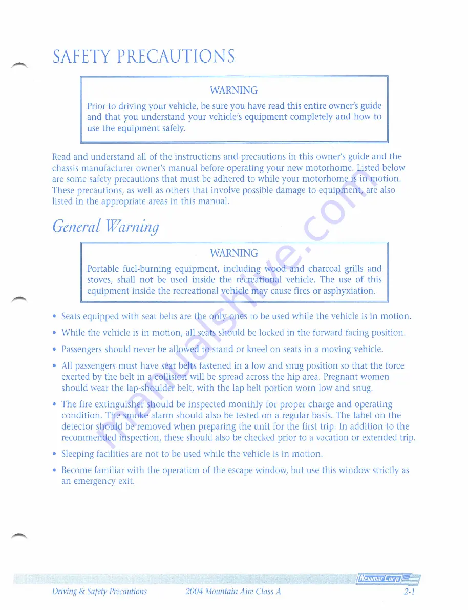 NewMar Mountain Aire Class A 2004 Owner'S Manual Download Page 22