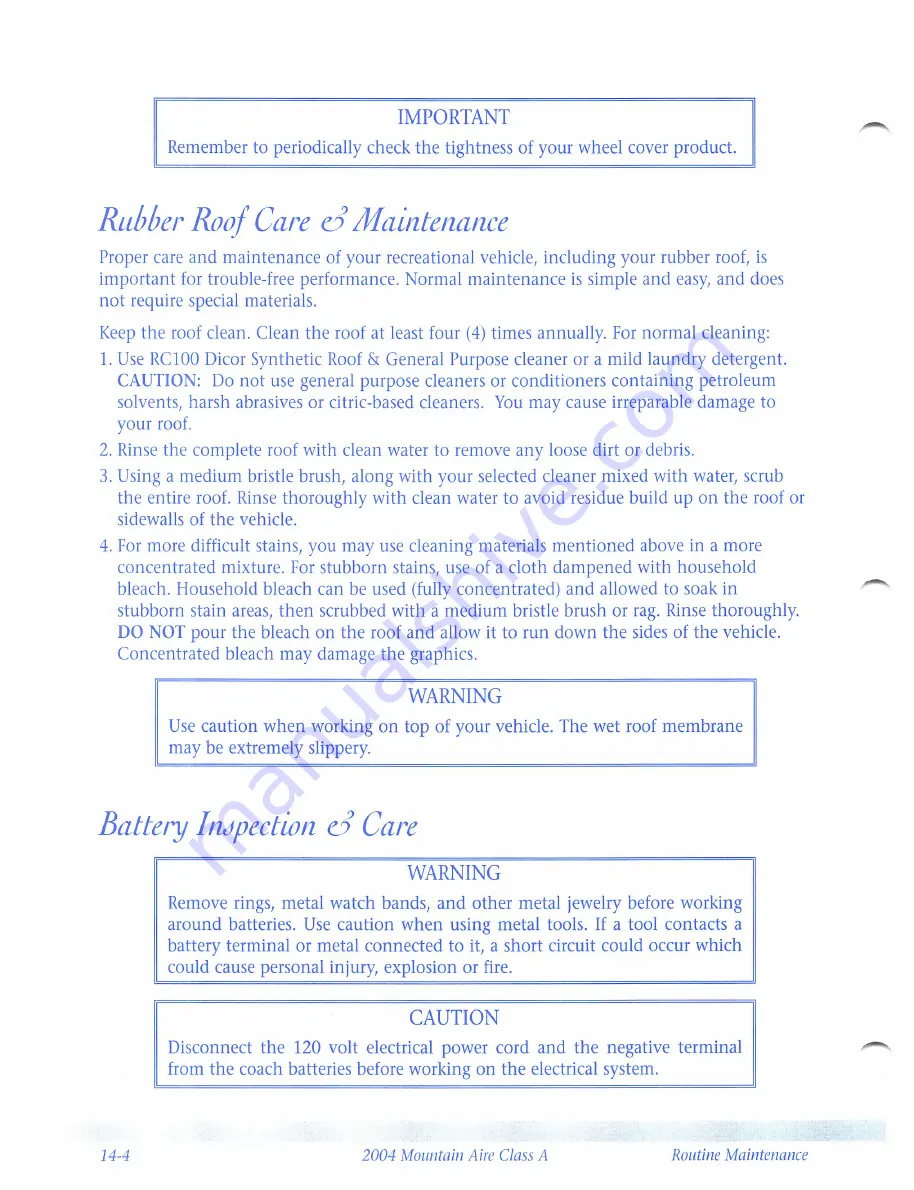 NewMar Mountain Aire Class A 2004 Owner'S Manual Download Page 97