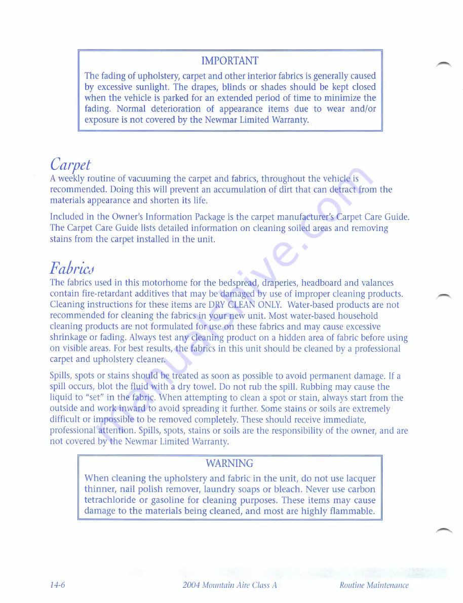 NewMar Mountain Aire Class A 2004 Owner'S Manual Download Page 99