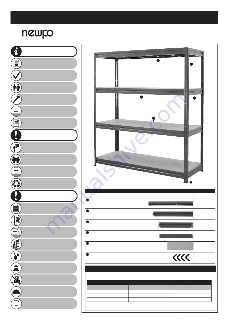 Newpo Heavy-Duty Longspan Shelving Unit Manual To Assembly & Usage Download Page 1