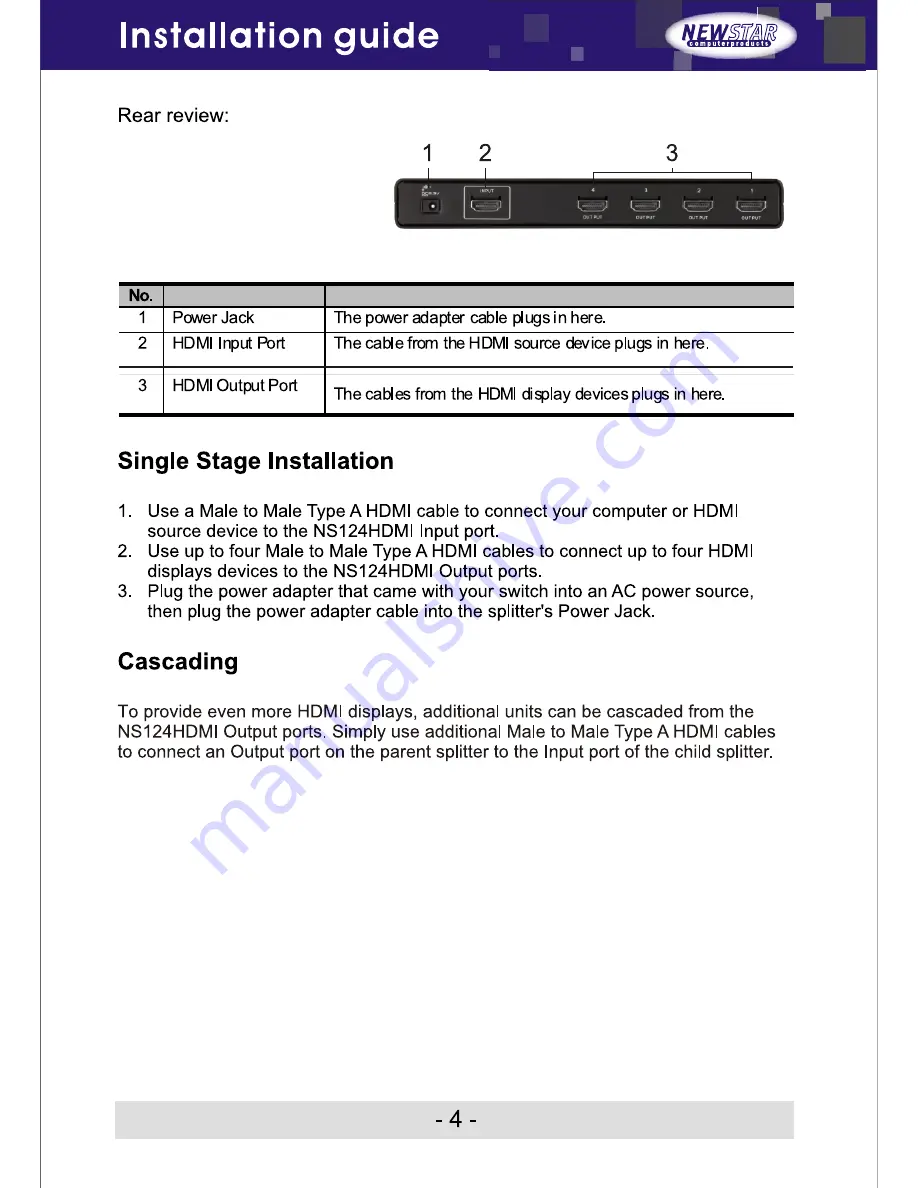 NewStar NS124HDMI Installation Manual Download Page 4