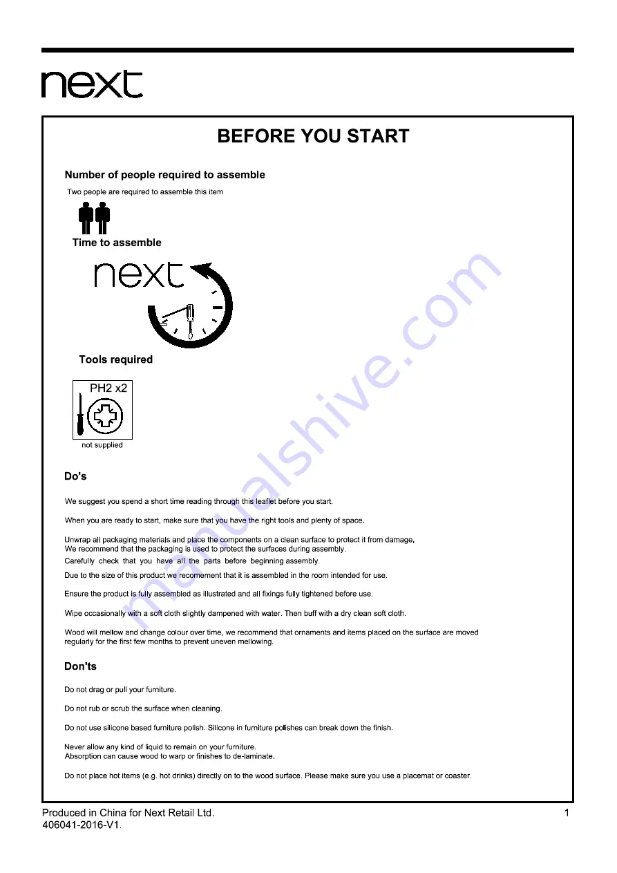 Next 406041 Assembly Instructions Manual Download Page 2