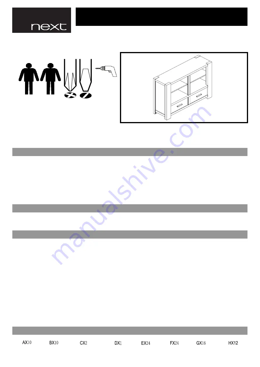 Next Corsica Console Bookcase Assembly Instructions Manual Download Page 1