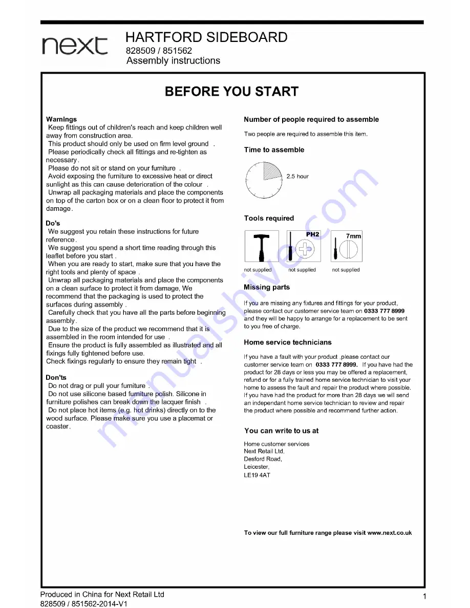 Next HARTFORD SIDEBOARD Assembly Instructions Manual Download Page 2