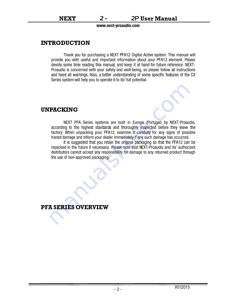 Next PFA-12P User Manual Download Page 3