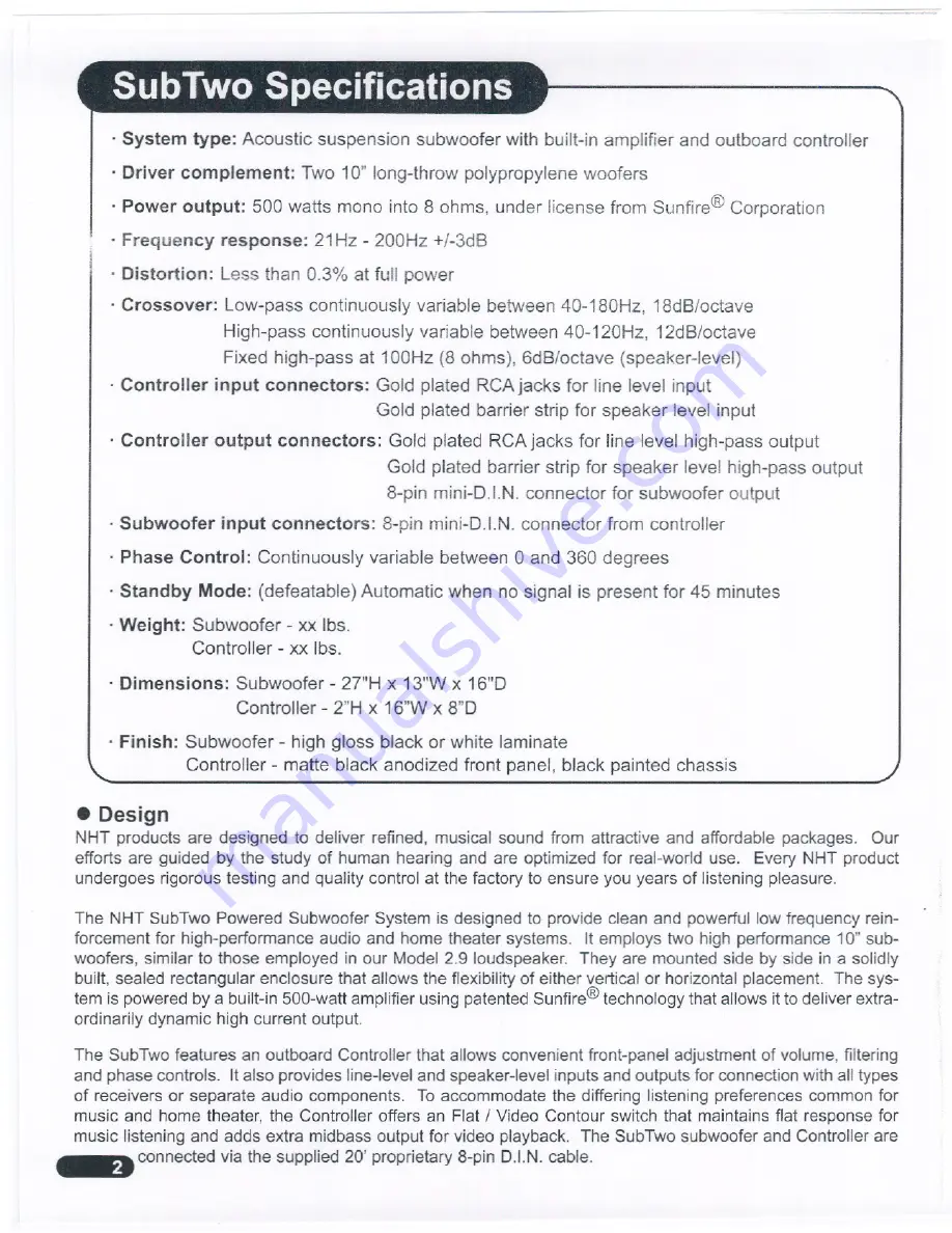 NHT SubTwo Скачать руководство пользователя страница 3