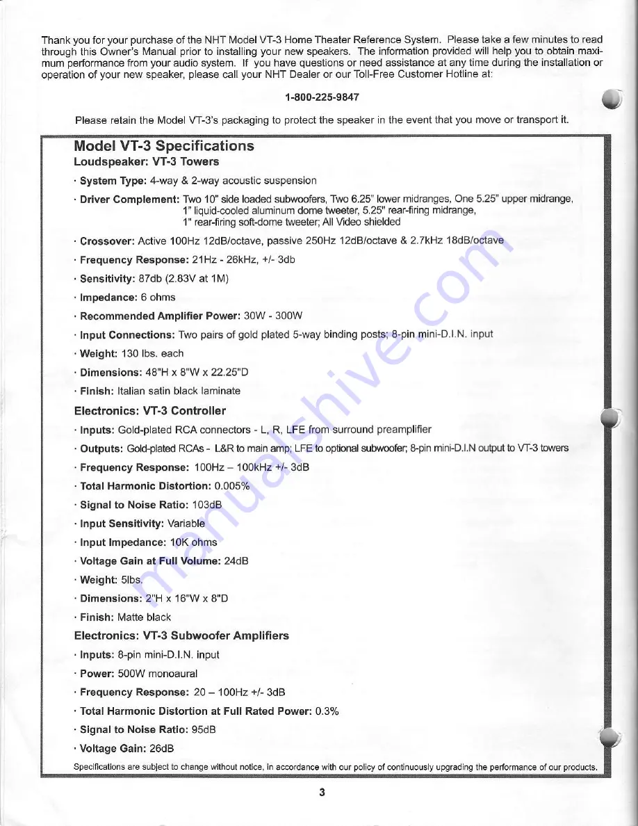 NHT VT-3 Owner'S Manual Download Page 4