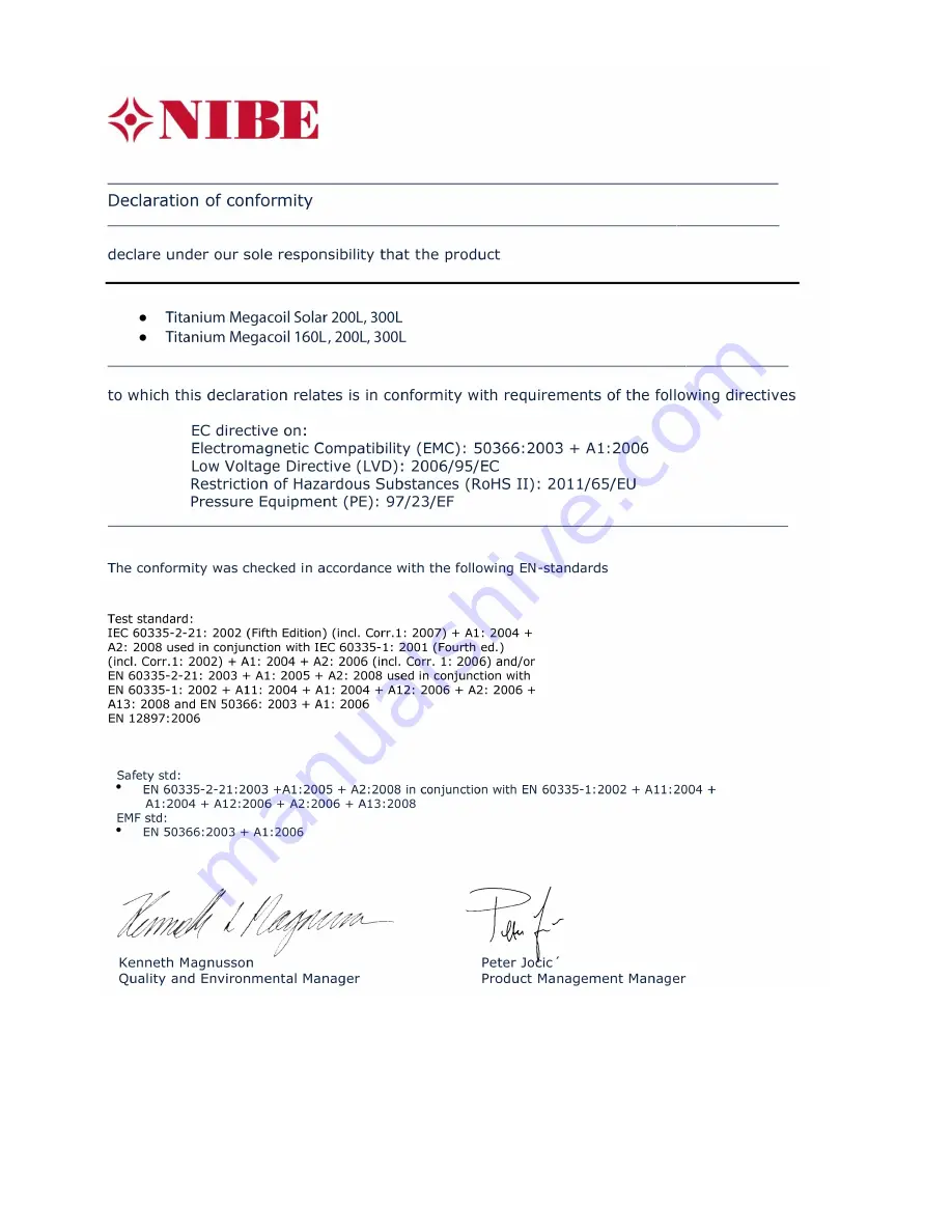 Nibe TITANIUM MEGACOIL 160L Installer Manual Download Page 2