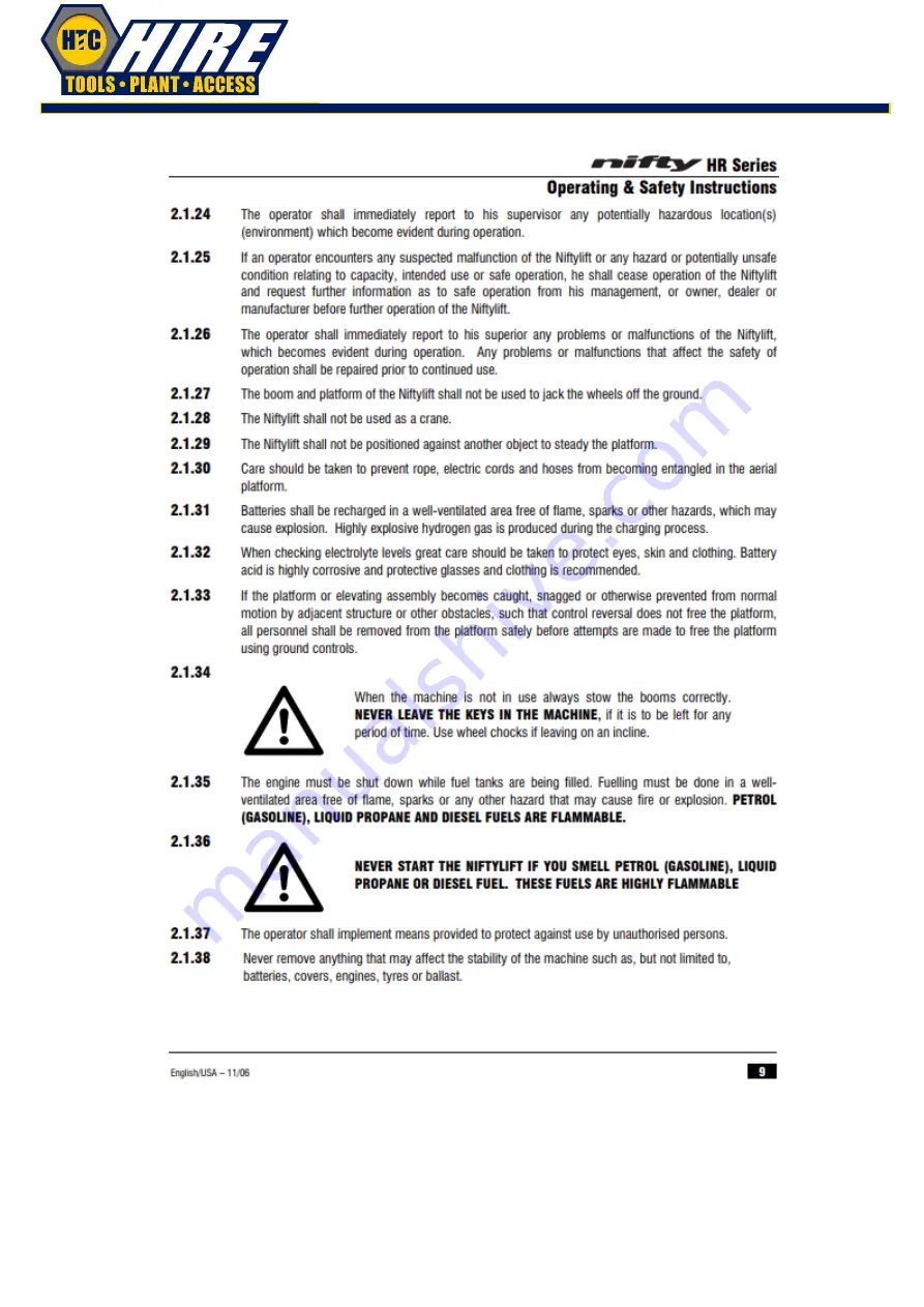 nifty Heightrider HR15 HYBRID Operating/Safety Instructions Manual Download Page 10