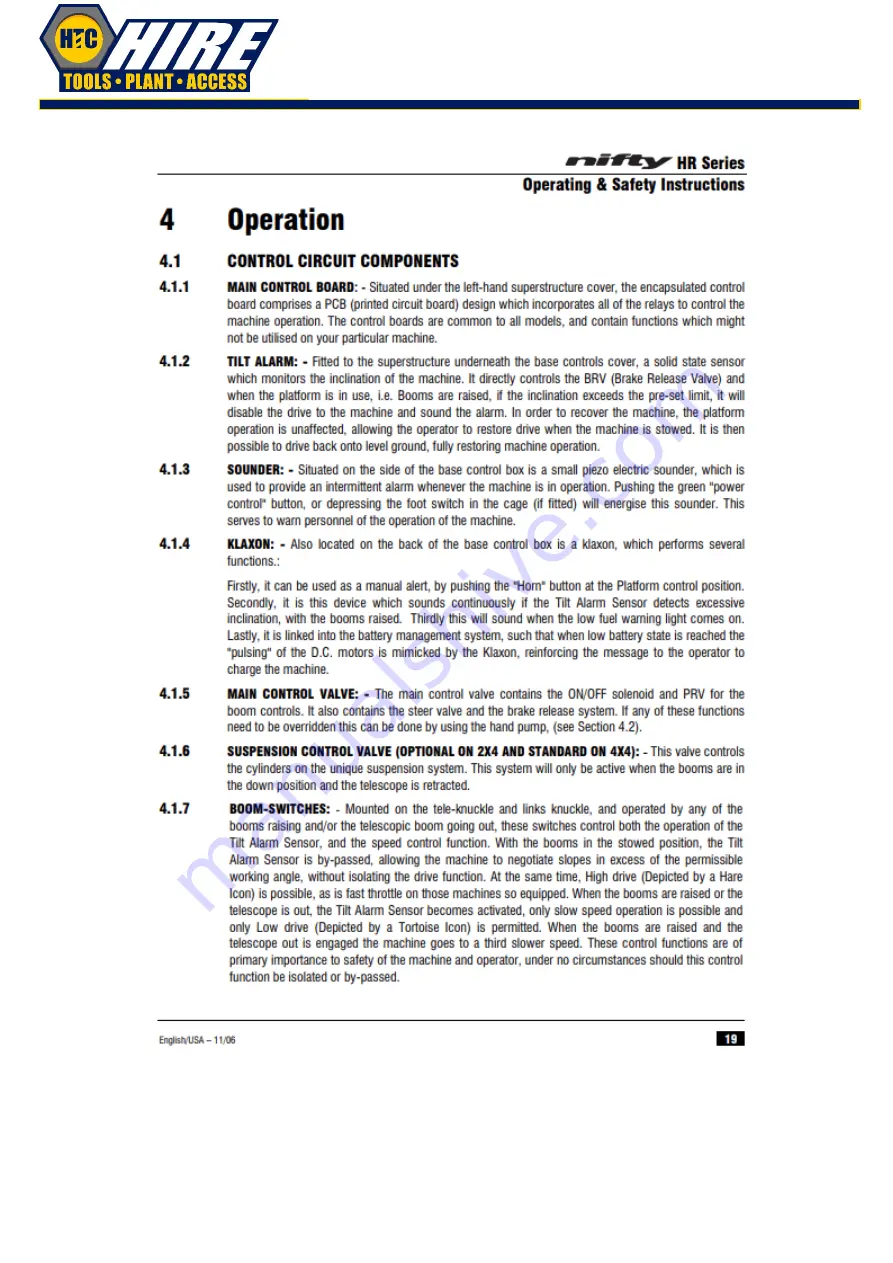 nifty Heightrider HR15 HYBRID Operating/Safety Instructions Manual Download Page 20