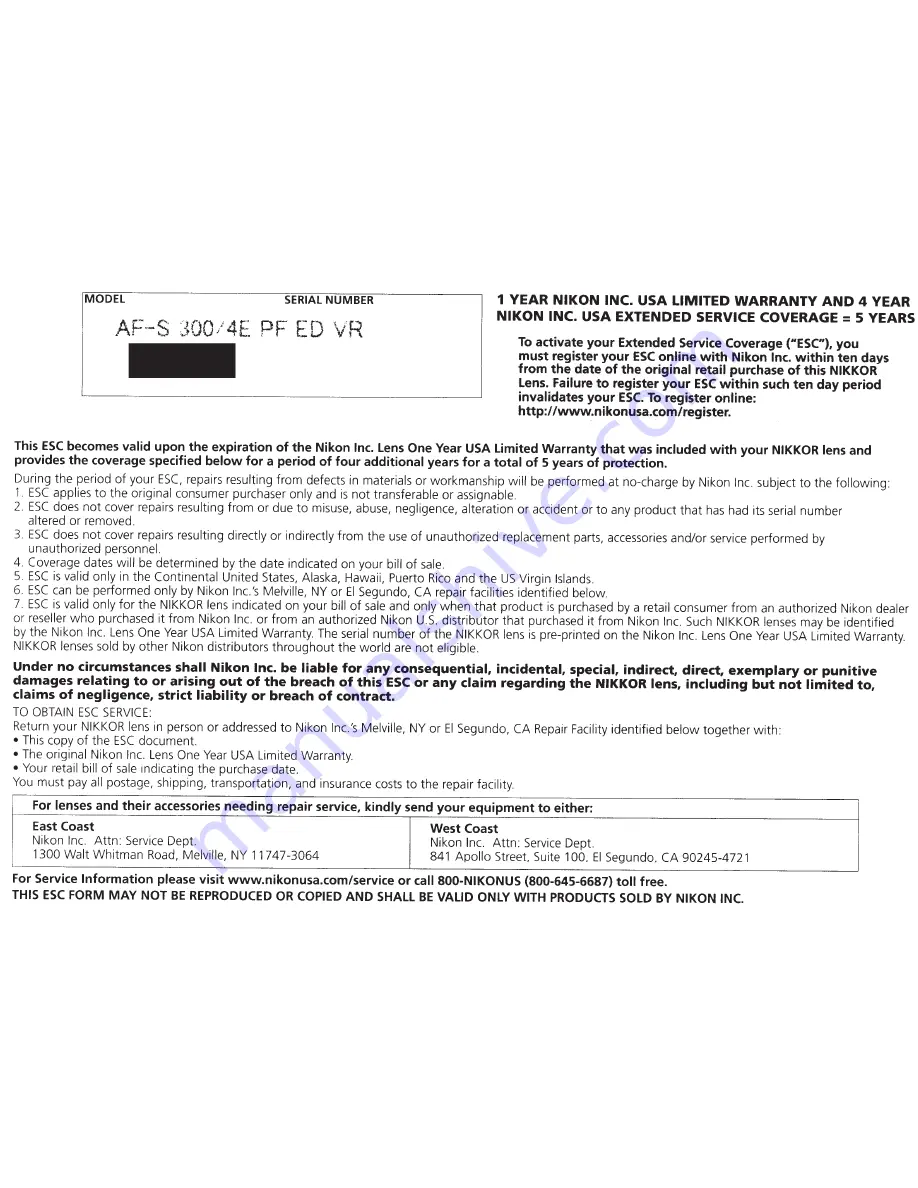 Nikon AF-S NIKKOR 300mm f/4E PF ED VR User Manual Download Page 11