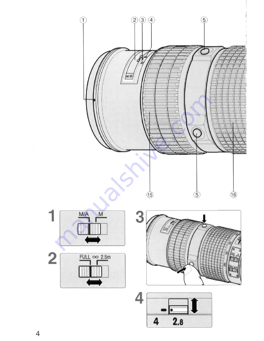 Nikon AF-S Zoom-Nikkor 80-200mm f/2.8D IF-ED (2.5x) Скачать руководство пользователя страница 4