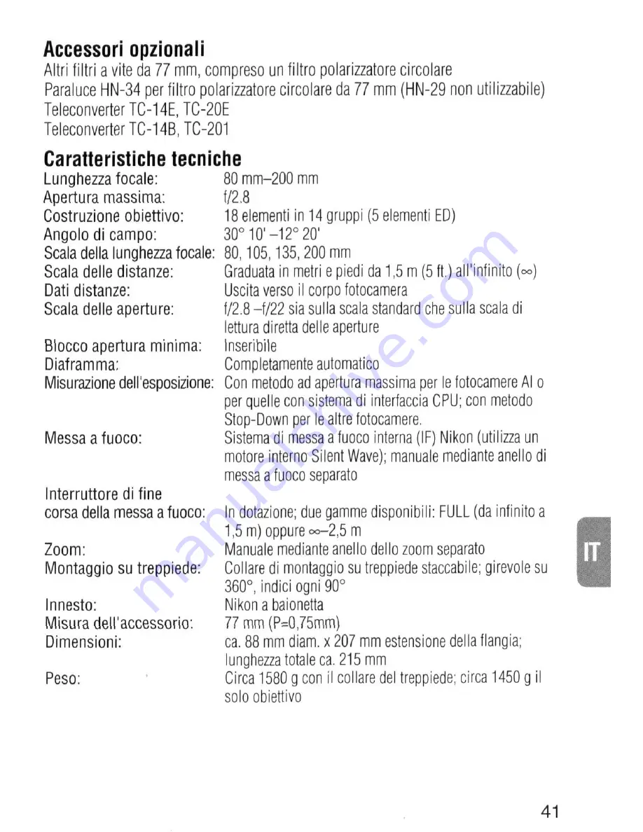 Nikon AF-S Zoom-Nikkor 80-200mm f/2.8D IF-ED (2.5x) Instruction Manual Download Page 41