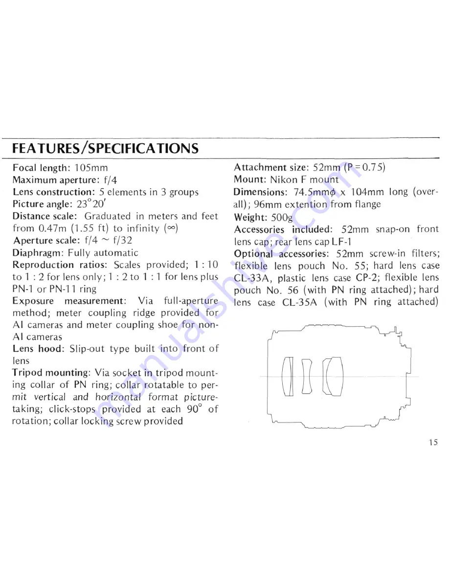 Nikon AI Micro-Nikkor 105mm f/4 Скачать руководство пользователя страница 15