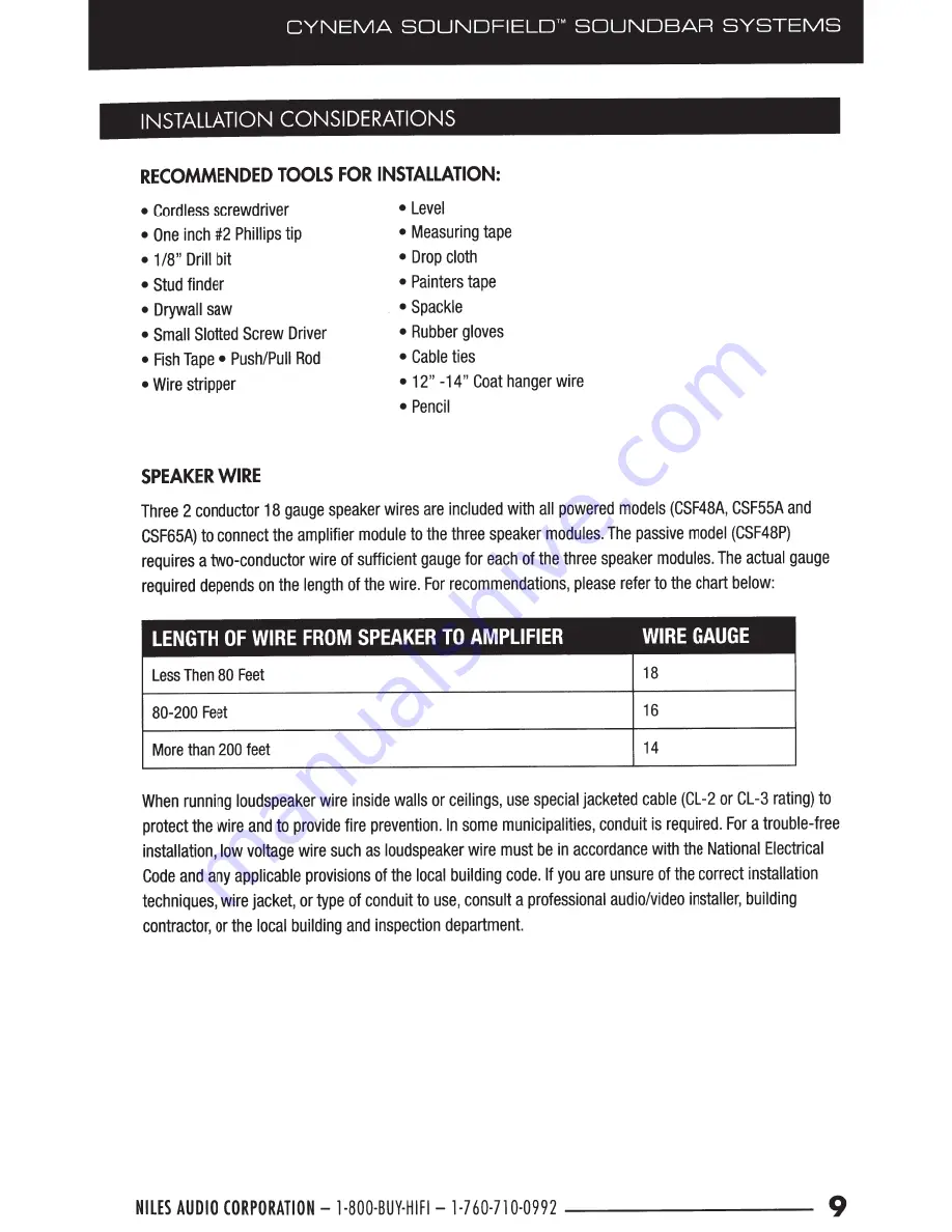 Niles Cynema Soundfield CSF48A Installation Manual Download Page 9