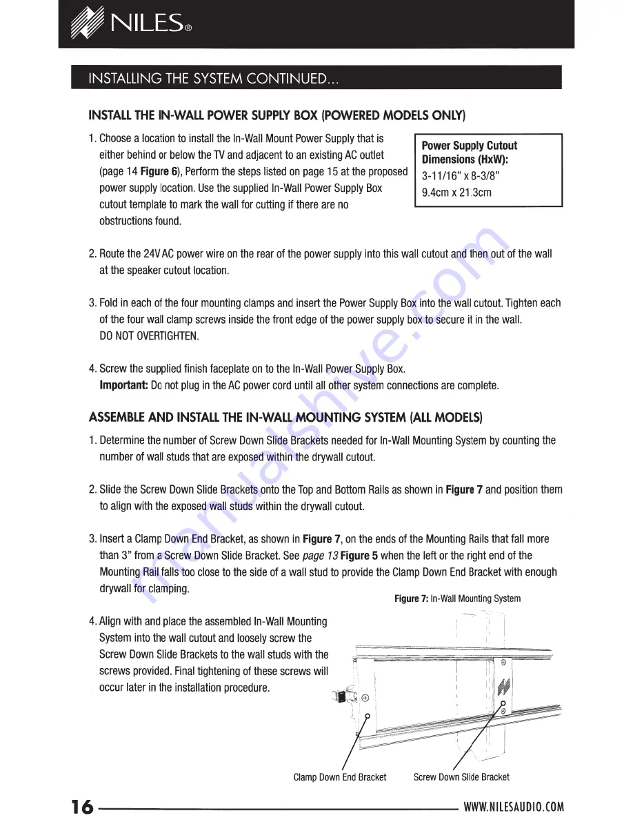 Niles Cynema Soundfield CSF48A Installation Manual Download Page 16