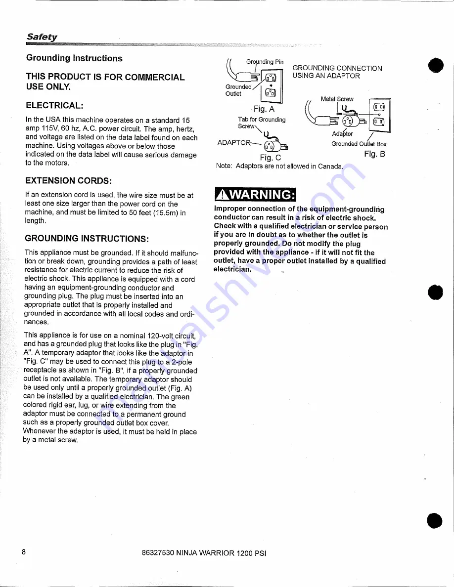 NINJA WARRIOR Century 400 1200 PSI NWCU1312N 10070700 Operating Instructions Manual Download Page 8