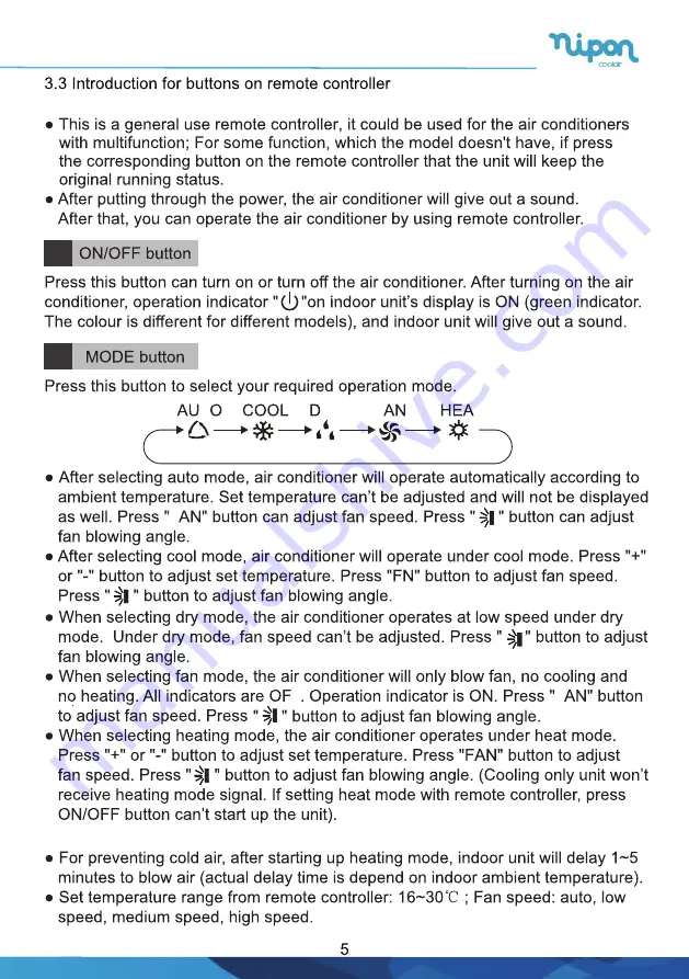 Nipon Coolair MB12 GA Installation And User Manual Download Page 9