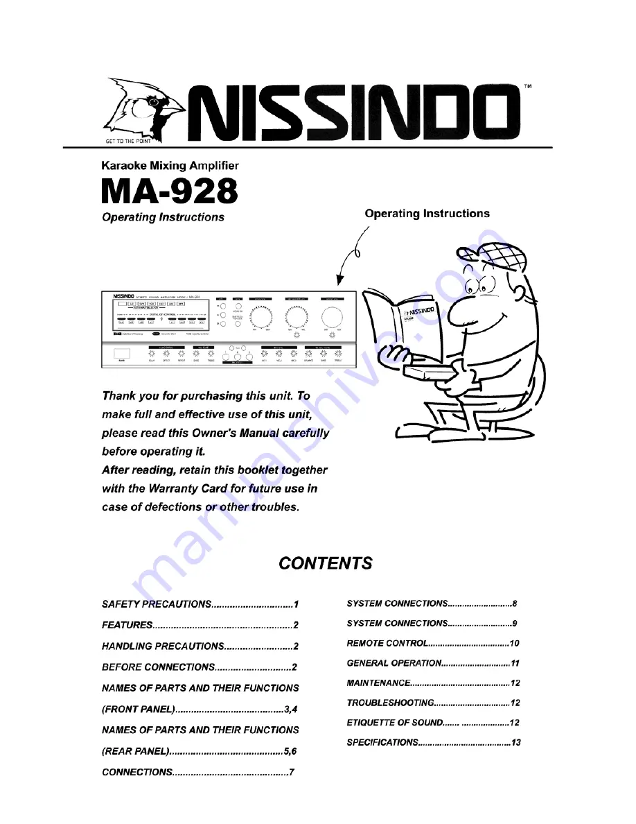 Nissindo Ma-928 Operating Instructions Manual Download Page 1