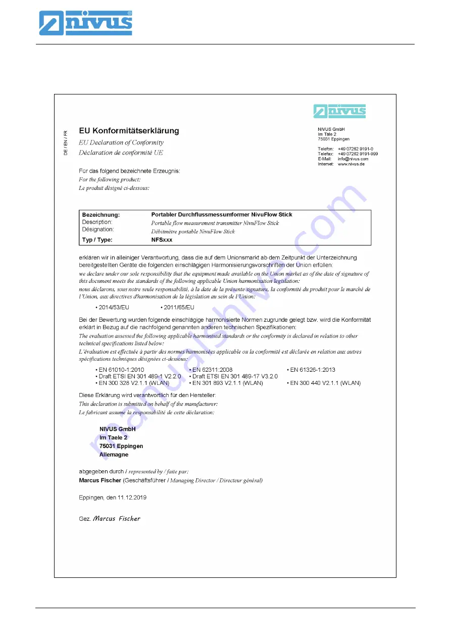 Nivus NFS002 Instruction Manual Download Page 74