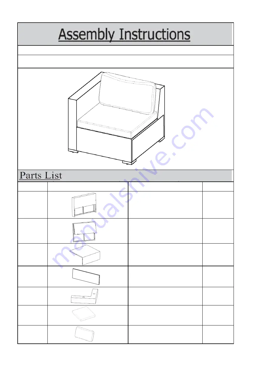 Noble House Home Furnishings LEFT ARMCHAIR Assembly Instructions Manual Download Page 1