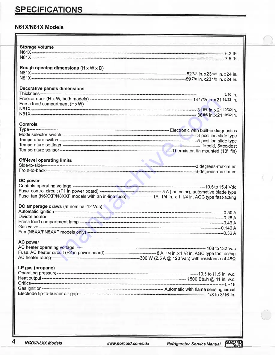 Norcold N61X Series Service Manual Download Page 7